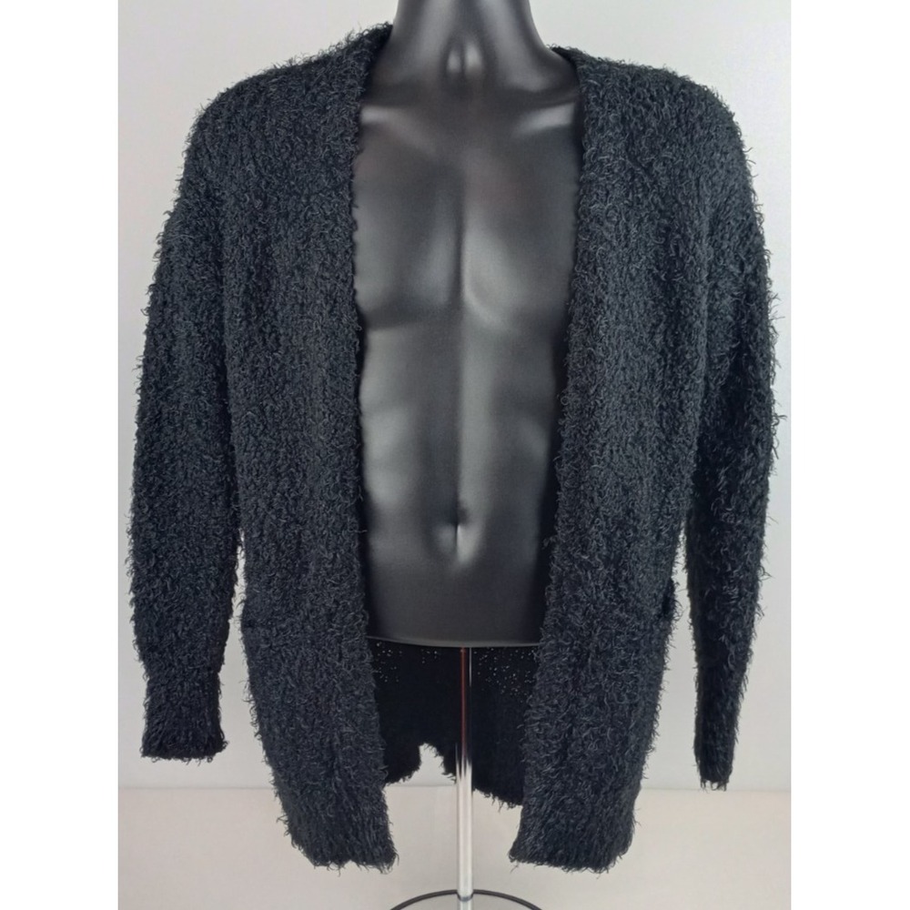 Maurices Women's XS Black Soft Fuzzy Feather Knit Cardigan Sweater Pockets